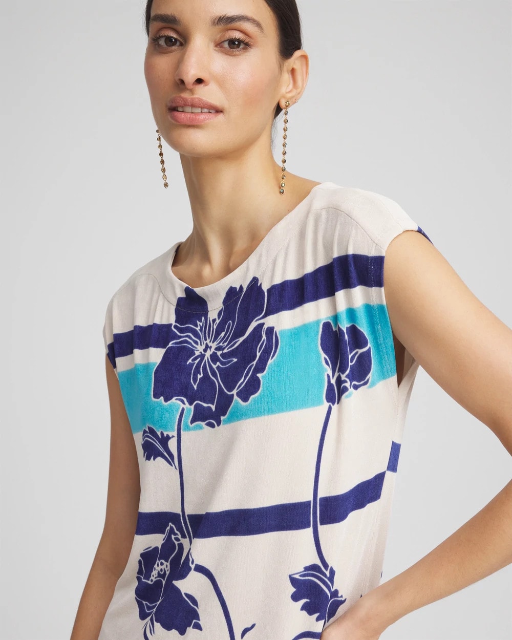 Chico's Women | Travelers™ Wildflower Cap-Sleeved Column Dress BLUE CASA