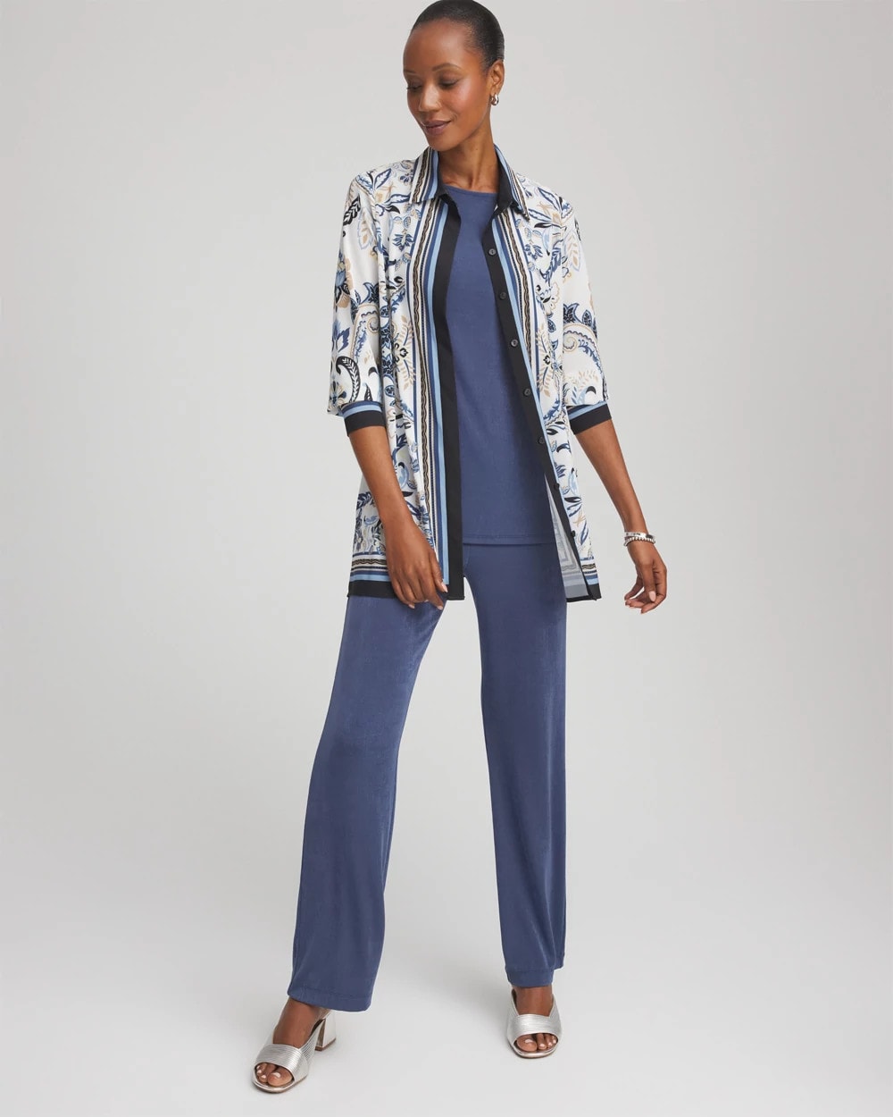 Chico's Women | Travelers™ Collection Paisley Mesh Shirt Jacket CANYON BLUE