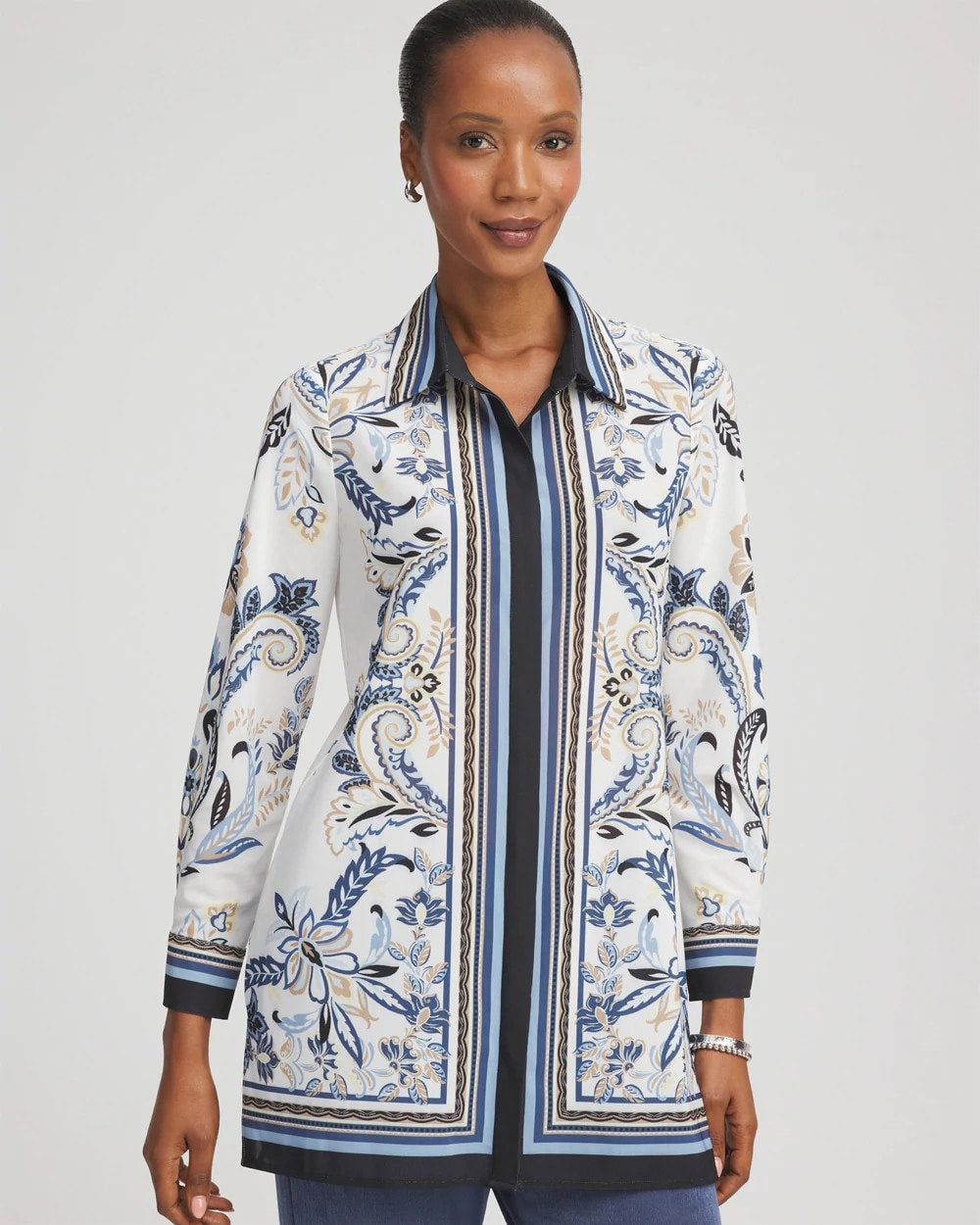 Chico's Women | Travelers™ Collection Paisley Mesh Shirt Jacket CANYON BLUE