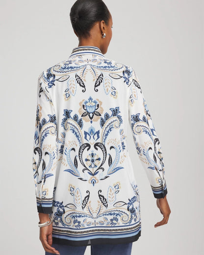 Chico's Women | Travelers™ Collection Paisley Mesh Shirt Jacket CANYON BLUE