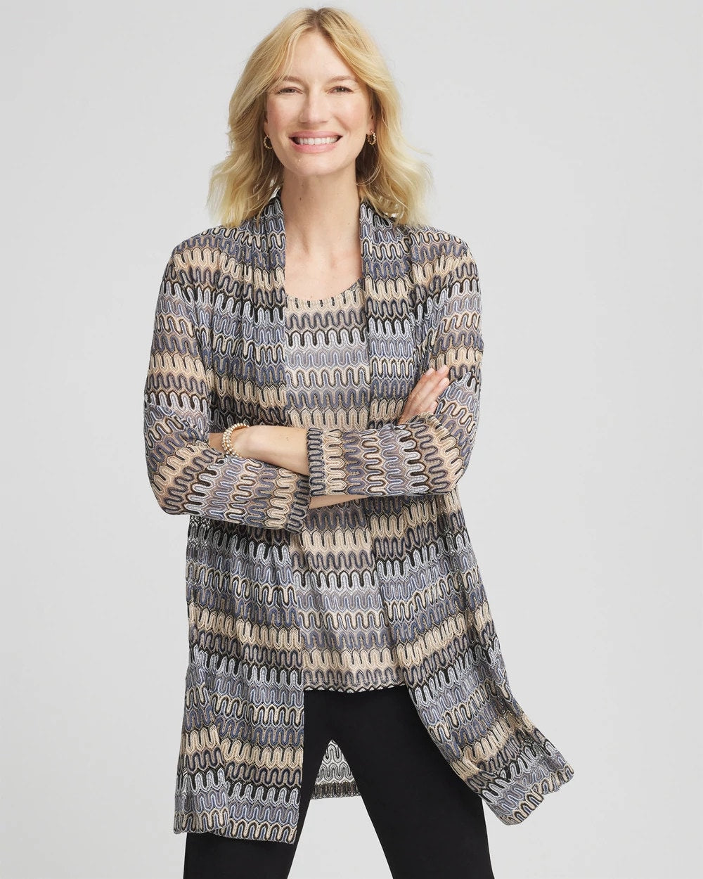 Chico's Women | Travelers™ Knit Chevron Open-Front Cardigan CANYON BLUE