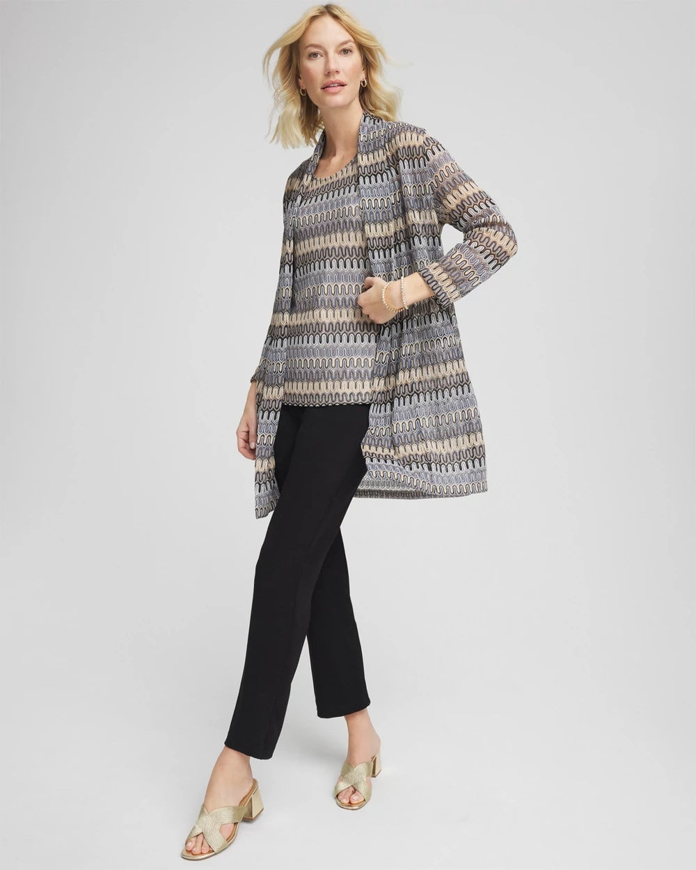 Chico's Women | Travelers™ Knit Chevron Open-Front Cardigan CANYON BLUE