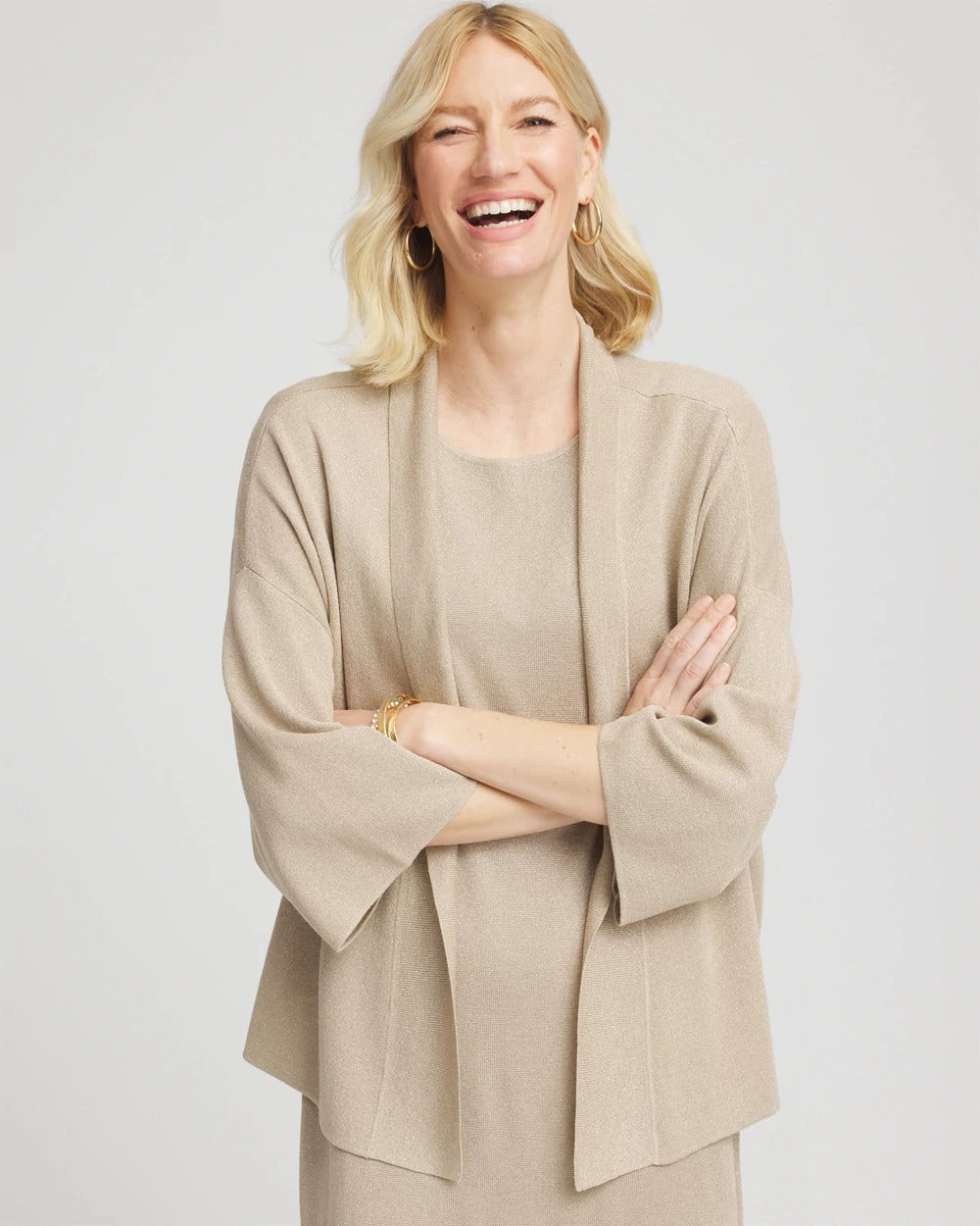 Chico's Women | Travelers™ Collection Metallic Knit Cardigan CHAMPAGNE