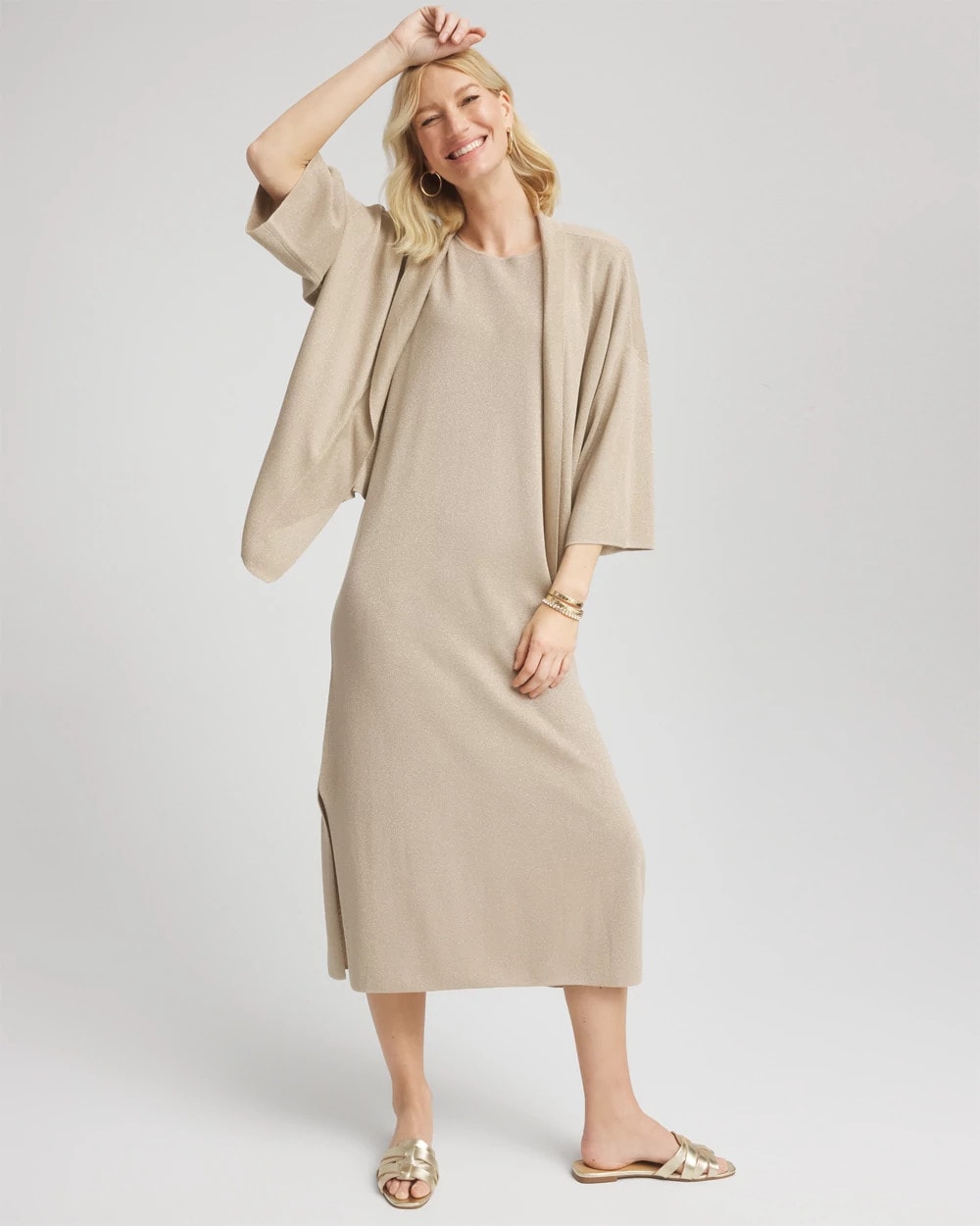 Chico's Women | Travelers™ Collection Metallic Knit Cardigan CHAMPAGNE