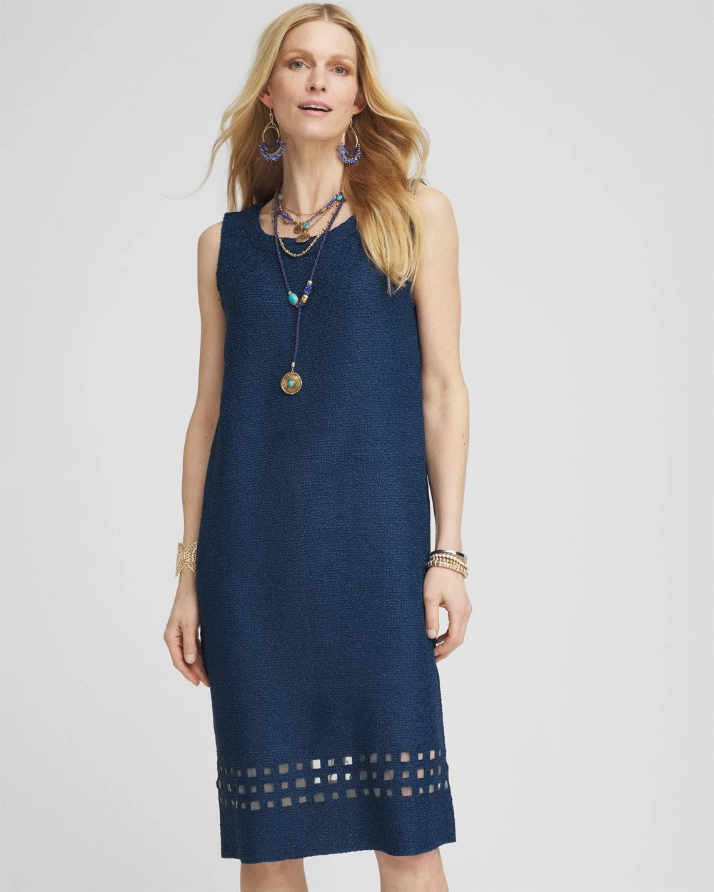 Chico's Women | Travelers™ Sleeveless Crushed Cutout-Hem Dress BLUE CASA