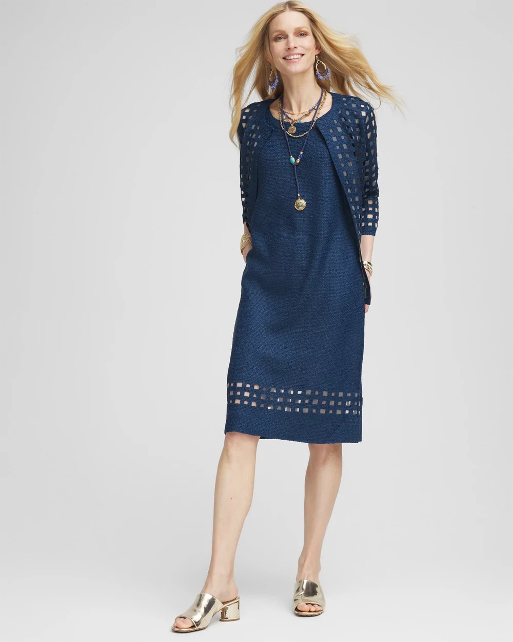 Chico's Women | Travelers™ Sleeveless Crushed Cutout-Hem Dress BLUE CASA