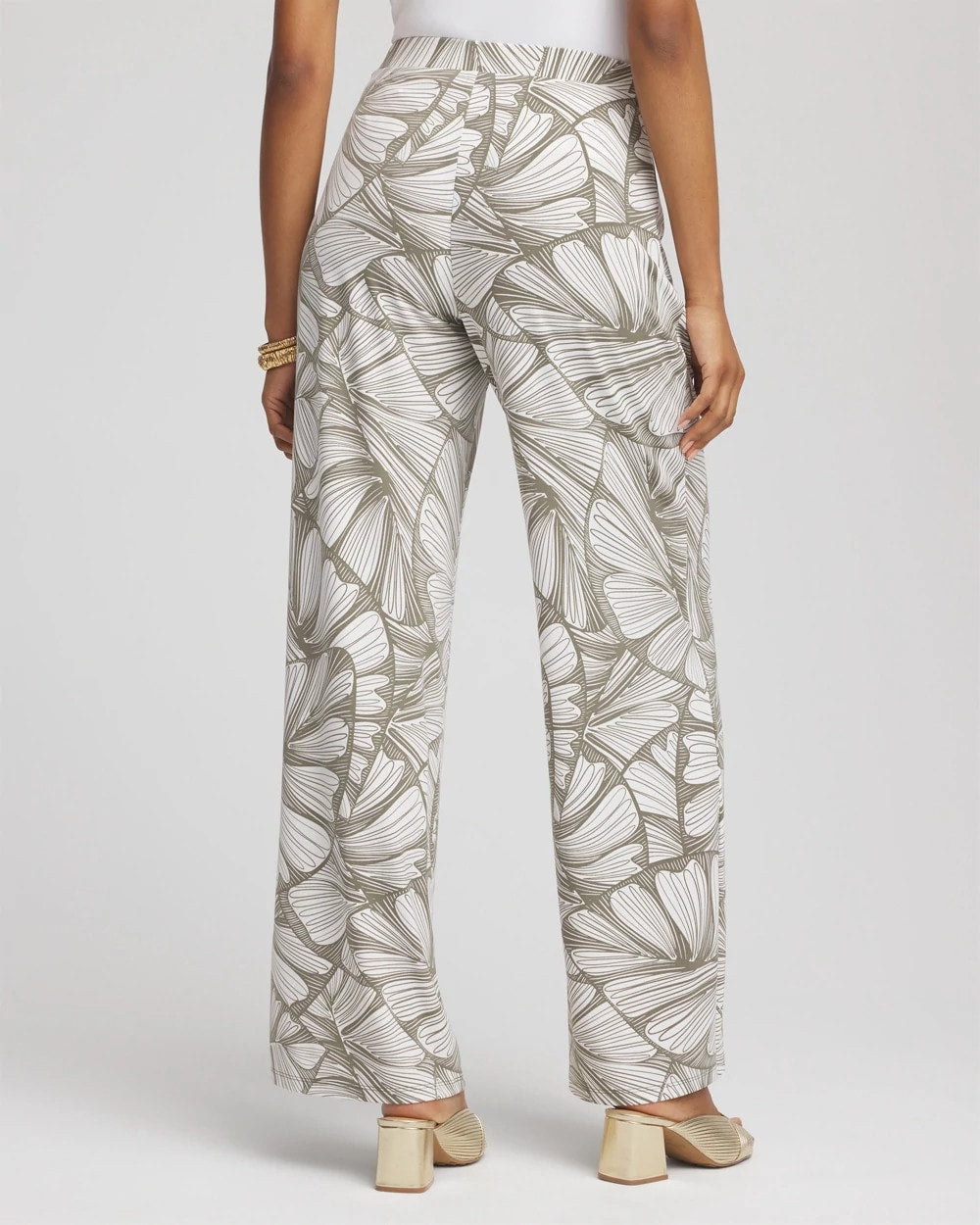 Chico's Women | Travelers™ Abstract Leaf Print Knit Wide-Leg Pants DUSTY OLIVE