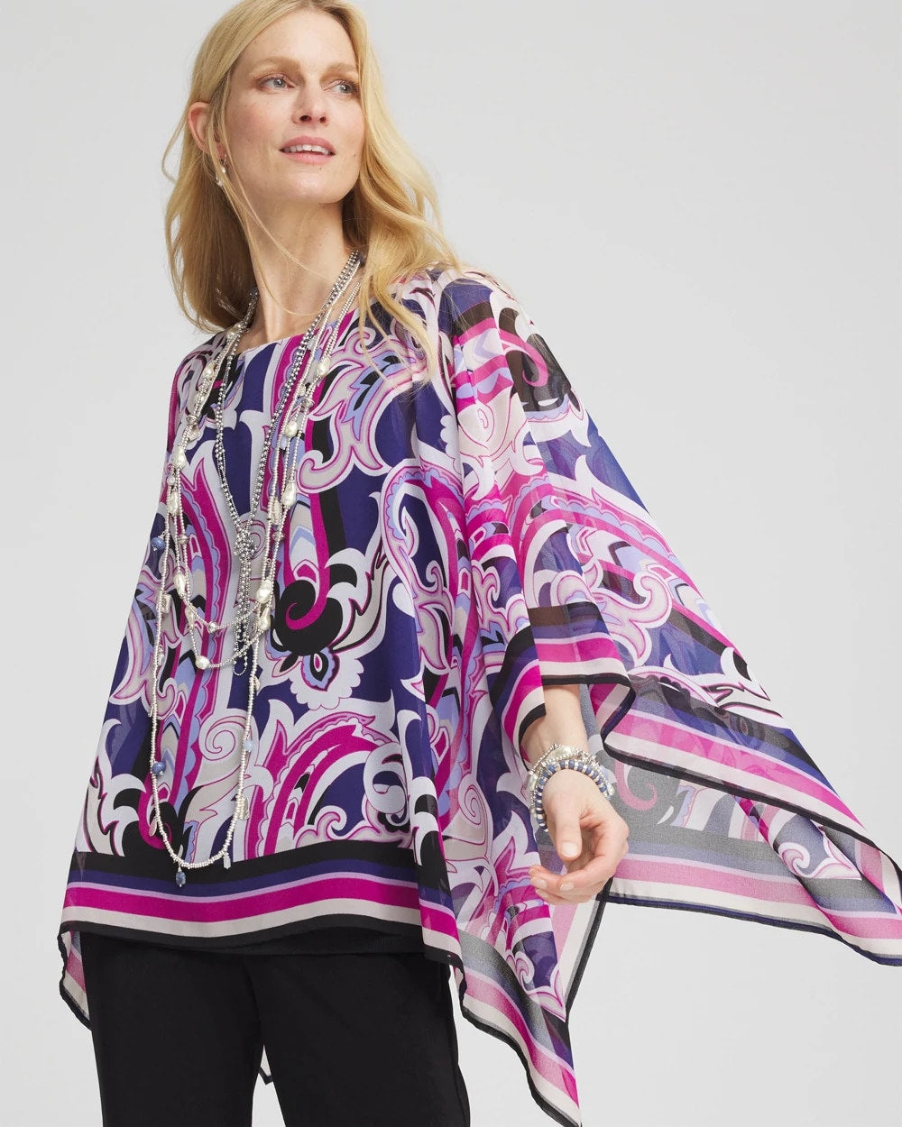 Chico's Women | Travelers™ Paisley Chiffon Layered Top PURPLE CLOVER