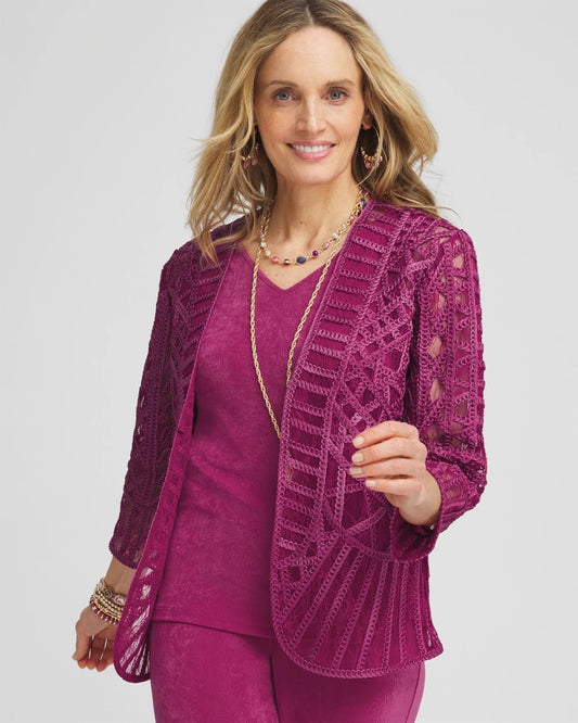 Chico's Women | Travelers™ Collection Embroidered Lace Cutwork Jacket PURPLE CLOVER