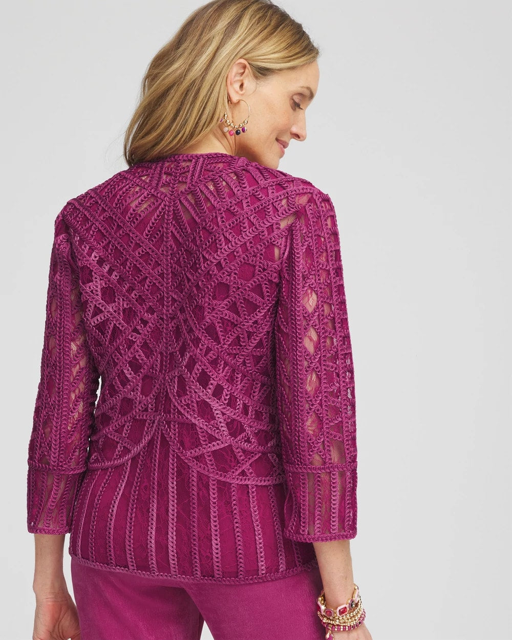 Chico's Women | Travelers™ Collection Embroidered Lace Cutwork Jacket PURPLE CLOVER
