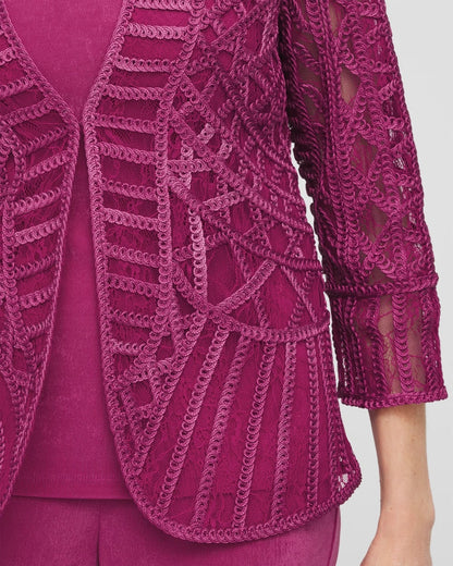 Chico's Women | Travelers™ Collection Embroidered Lace Cutwork Jacket PURPLE CLOVER