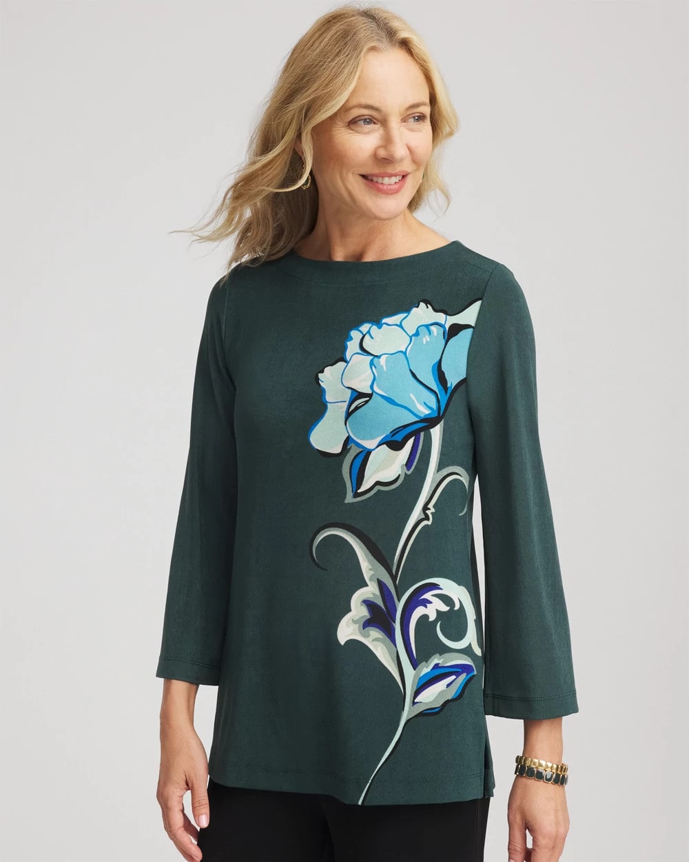 Chico's Women | Travelers™ Artisanal Boatneck Tunic DARKEST SPRUCE