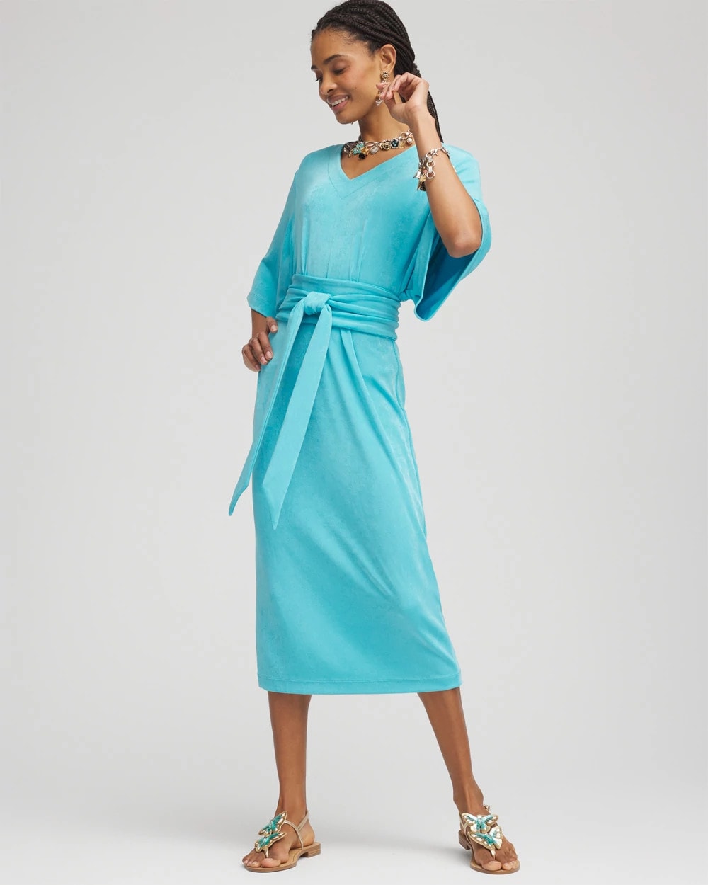 Chico's Women | Travelers™ Kimono Sleeved V-Neck Dress TURQ BLUE