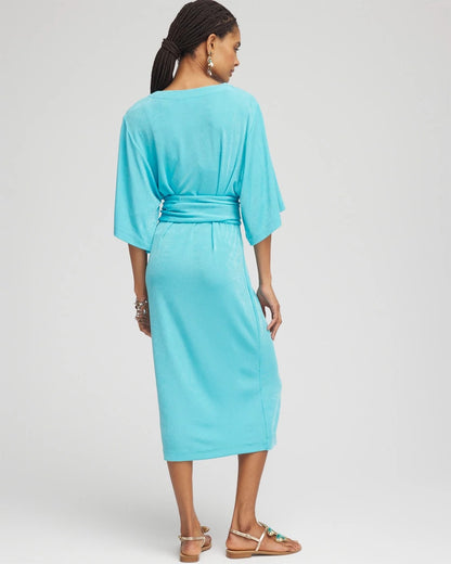 Chico's Women | Travelers™ Kimono Sleeved V-Neck Dress TURQ BLUE