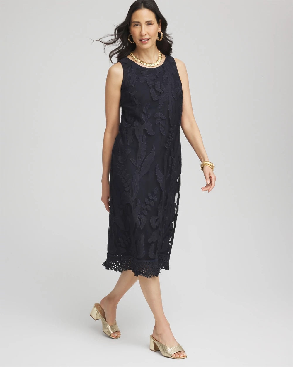 Chico's Women | Travelers™ Mesh Appliqué Midi Dress TRAVELERS INDIA INK