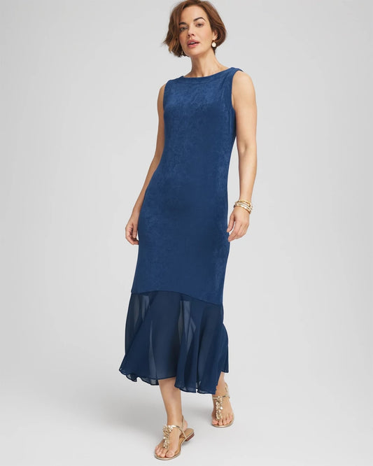Chico's Women | Travelers™ Petite Chiffon Hem Dress BLUE CASA
