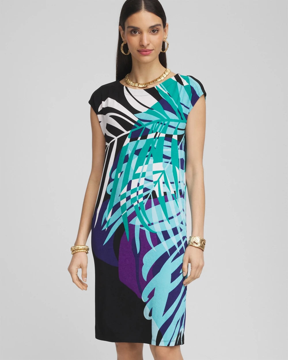 Chico's Women | Travelers™ Tropical Nights Column Dress TURQ BLUE