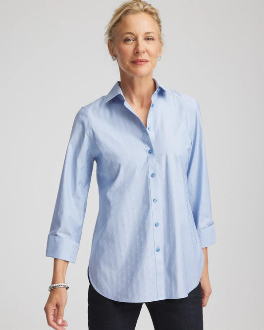 Chico's Women | No Iron™ Striped Jacquard Sateen Shirt TIDAL BLUE