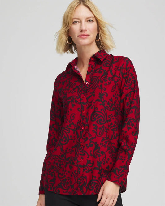Chico's Women | No Iron™ Vinstra Scrolls Shirt CARMINE RED