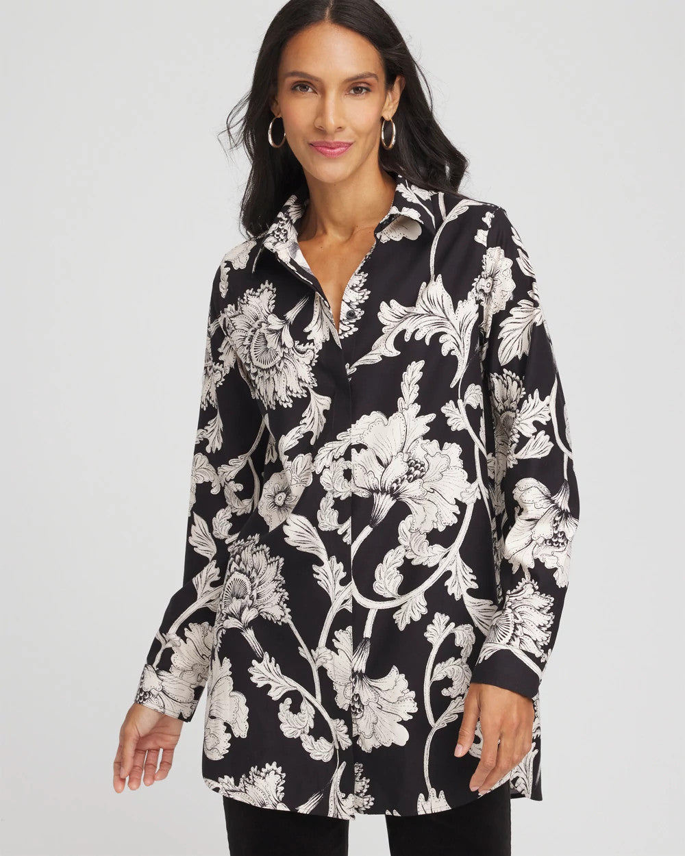 Chico's Women | No Iron™ Bryne Bloom Stretch Tunic BLACK
