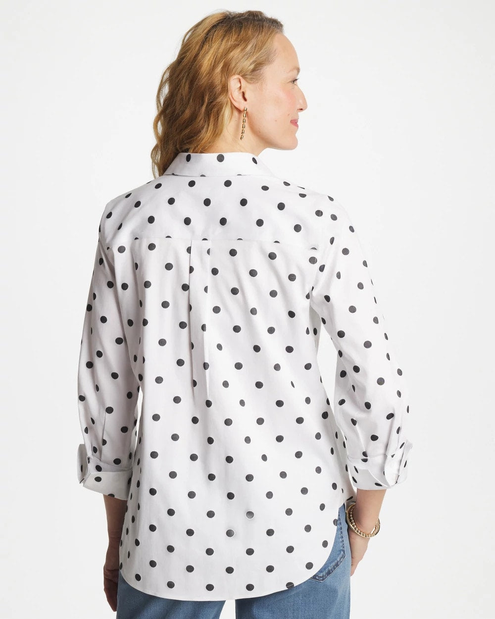 Chico's Women | No Iron™ Stretch Perfect Dots Shirt OPTIC WHITE