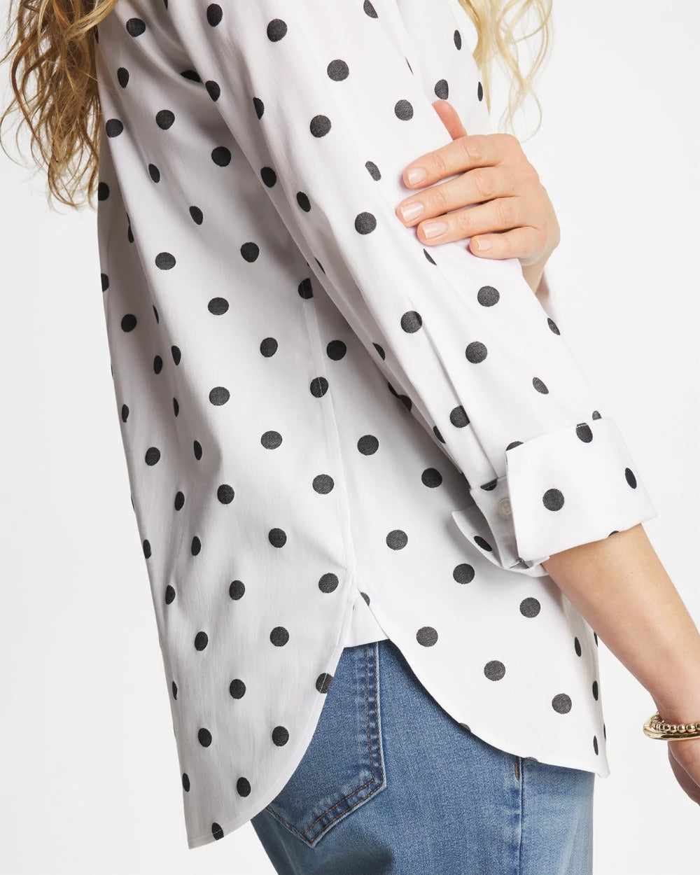 Chico's Women | No Iron™ Stretch Perfect Dots Shirt OPTIC WHITE