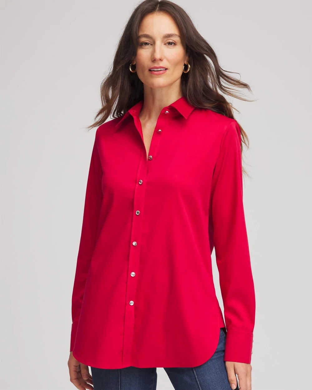 Chico's Women | No Iron™ Rhinestone Button Shirt CARMINE RED