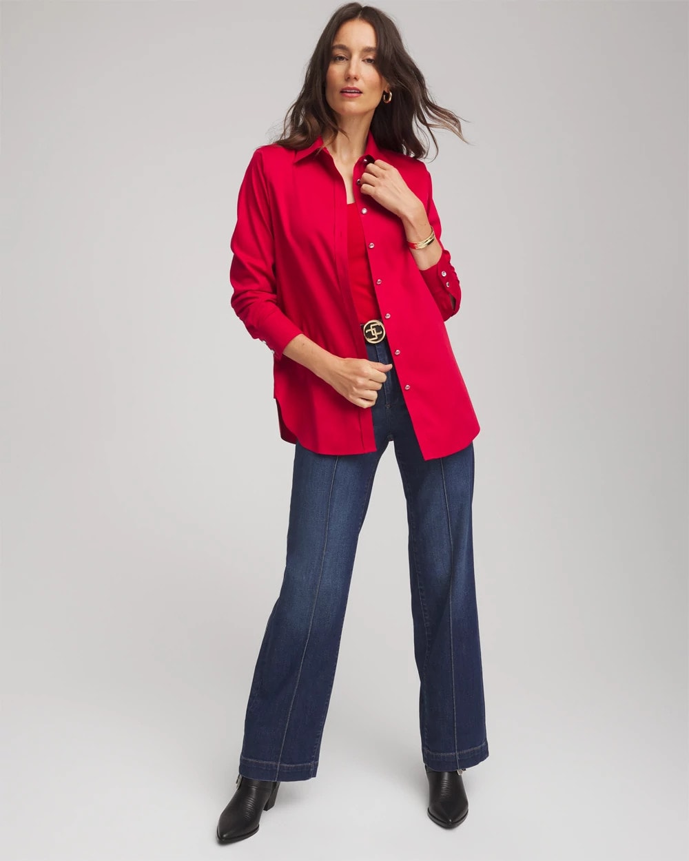Chico's Women | No Iron™ Rhinestone Button Shirt CARMINE RED