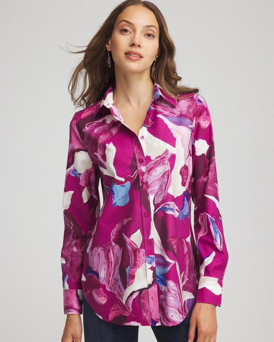 Chico's Women | No Iron™ Floral-Paint-Print Shirt COBALT STONE