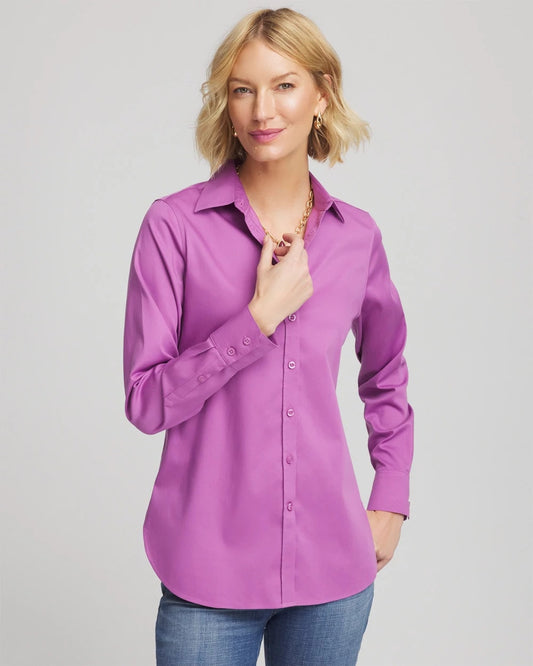 Chico's Women | No Iron™ Stretch-Sateen Shirt GOOSEBERRY