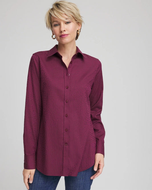 Chico's Women | No Iron™ Jacquard Chianti Animal-Motif Shirt DEEP CHIANTI