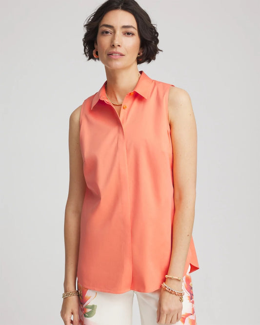 Chico's Women | No Iron™ Sleeveless Sateen-Stretch Shirt SUNSET PEACH