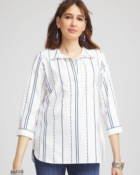 Chico's Women | No Iron™ Striped Buttonback Stretch Tunic SEAPORT