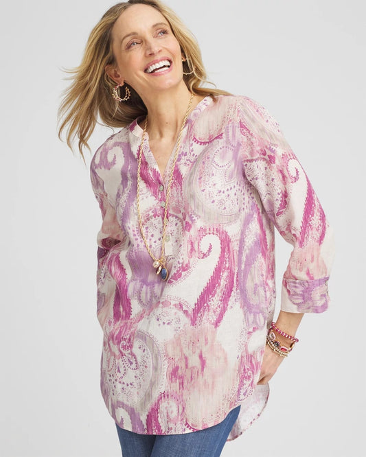Chico's Women | No Iron™ Multi Paisley Linen Tunic FRENCH BLUSH
