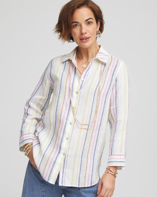 Chico's Women | No Iron™ Multi Stripe Linen Shirt LAVENDER SKIES