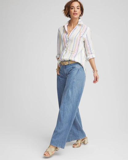 Chico's Women | No Iron™ Multi Stripe Linen Shirt LAVENDER SKIES