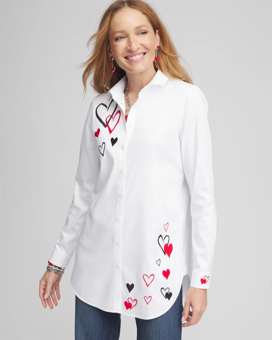 Chico's Women | No Iron™ Valentine's Day Embroidered Tunic OPTIC WHITE