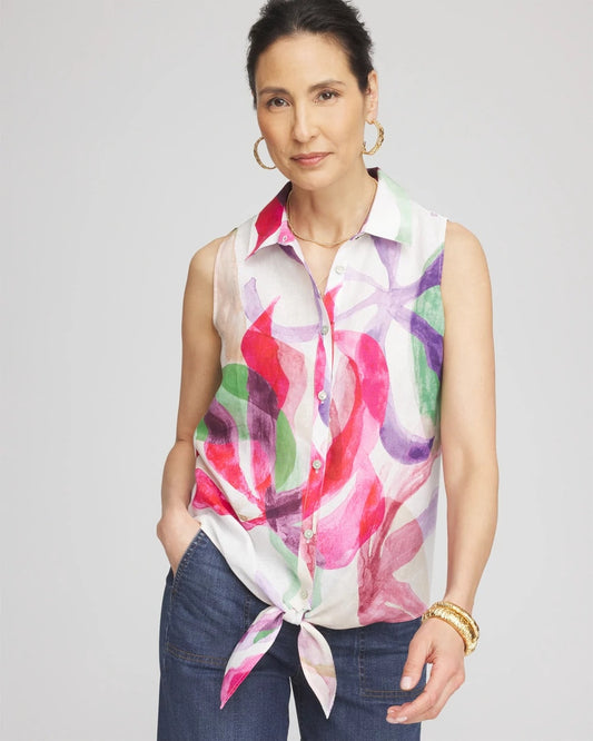 Chico's Women | No Iron™ Bloom Linen Tie-Front Shirt CRUSHED BERRIES