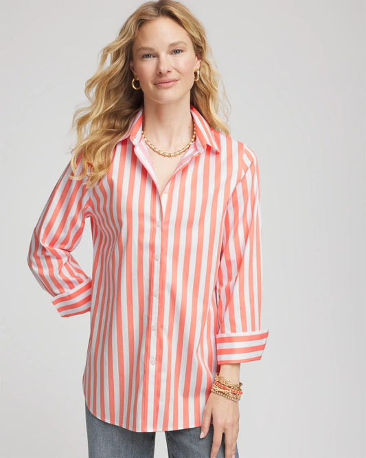 Chico's Women | No Iron™ Vacation Stripes Shirt SUNSET PEACH
