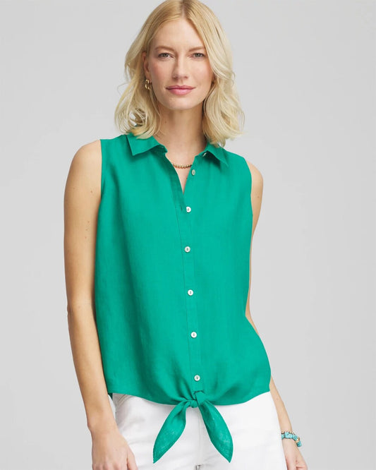 Chico's Women | No Iron™ Linen Tie-Front Sleeveless Shirt EDEN GREEN