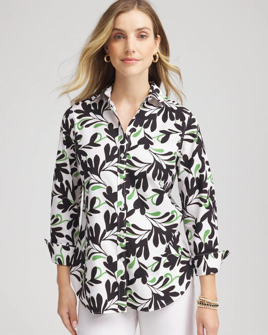 Chico's Women | No Iron™ Abstract Floral Shirt SALTED LIME
