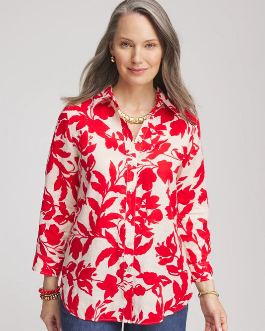 Chico's Women | No Iron™ Floral Linen Shirt RED GLOW