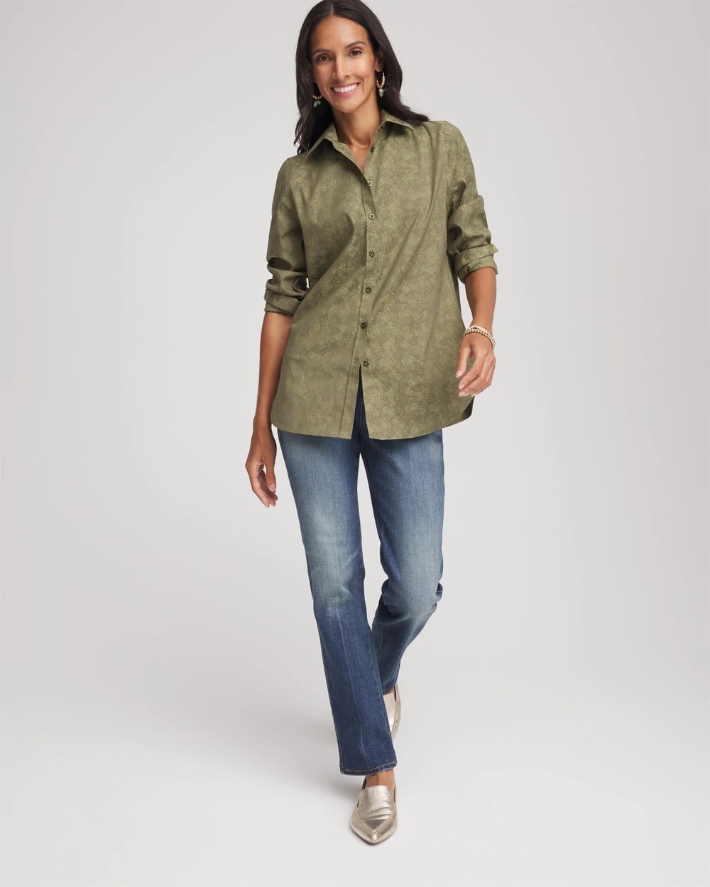 Chico's Women | No Iron™ Jacquard Shirt SAGE MEADOW