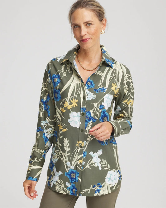 Chico's Women | No Iron™ Printed Sateen Shirt NETTLE LEAF