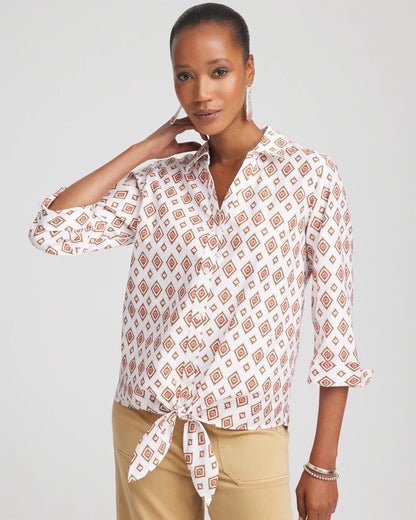 Chico's Women | No Iron™ Tie-Front Geo-Print Shirt SIESTA ROSE