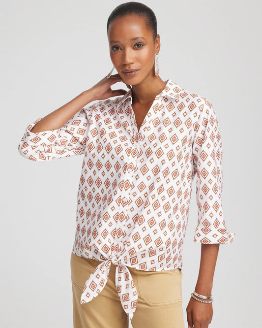 Chico's Women | No Iron™ Tie-Front Geo-Print Shirt SIESTA ROSE