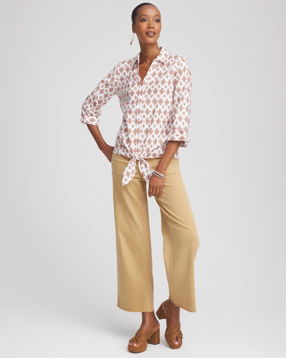 Chico's Women | No Iron™ Tie-Front Geo-Print Shirt SIESTA ROSE