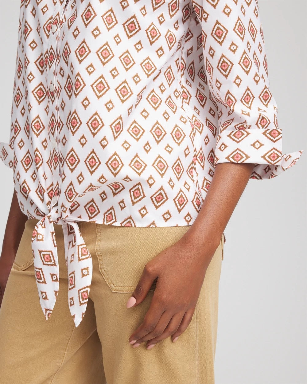 Chico's Women | No Iron™ Tie-Front Geo-Print Shirt SIESTA ROSE