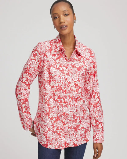 Chico's Women | No Iron™ Long-Sleeved Folklore-Floral Shirt FOLKLORIC RED