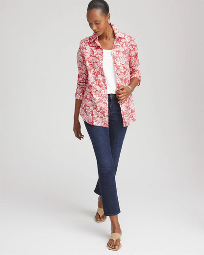 Chico's Women | No Iron™ Long-Sleeved Folklore-Floral Shirt FOLKLORIC RED